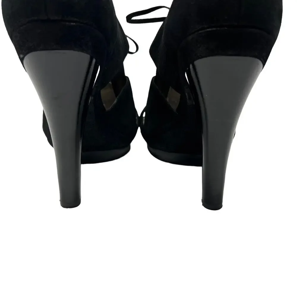 Coach Teagan Shimmer Leather Heeled Sandal Black Lace Up Size 10